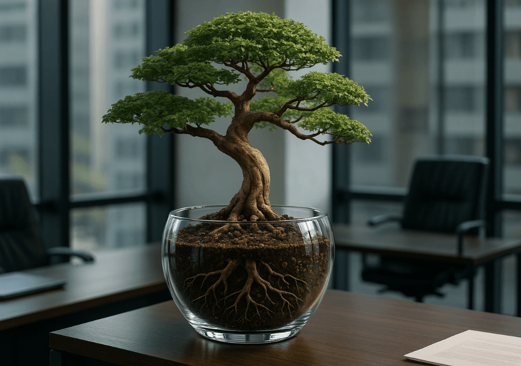 Chậu bonsai mini thủy tinh sang trọng – cây cảnh phong thủy biểu tượng tài lộc và thành công