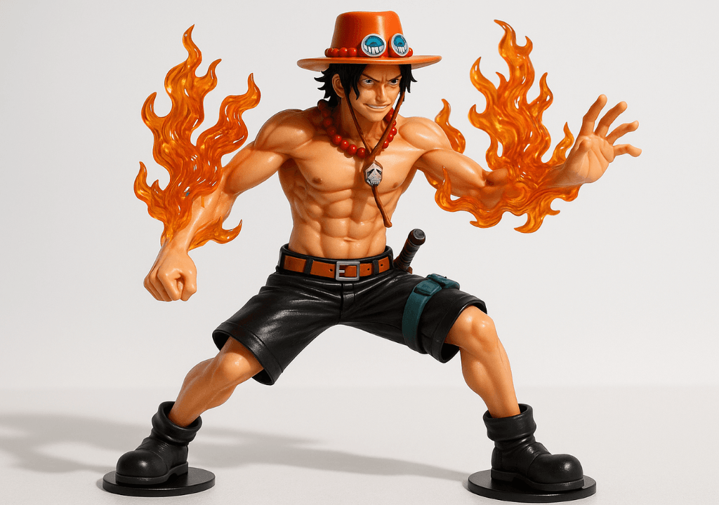 Mô hình Ace Hỏa Quyền bùng cháy với hiệu ứng lửa rực rỡ.