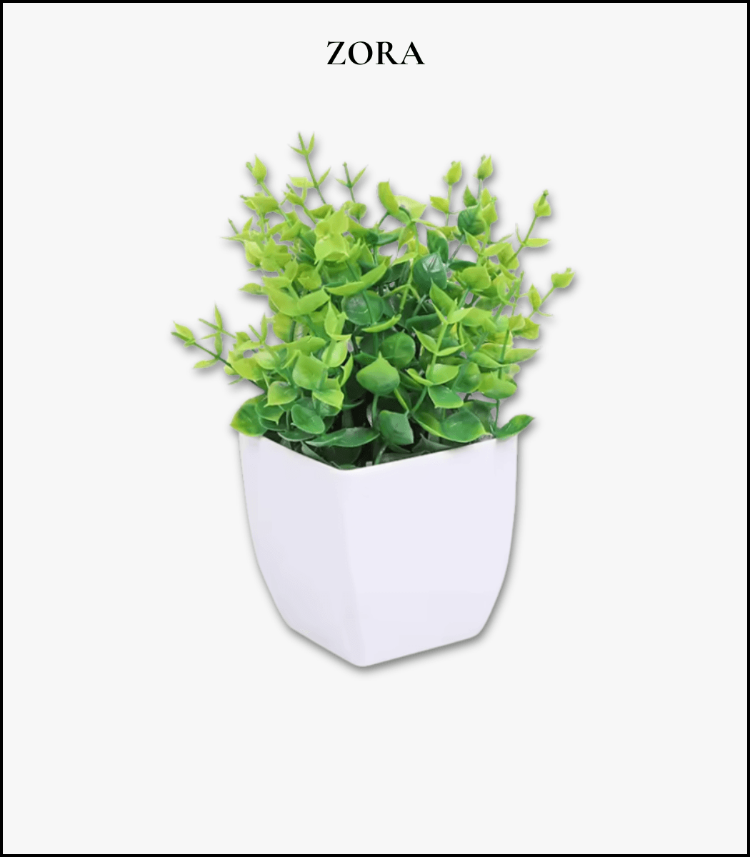 55 Cây Bonsai Giả Mini Eucalyptus 7cm – Chậu Vuông Trắng Trang Trí Bàn Làm Việc & Phòng Ngủ