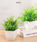 Cây Bonsai Giả Mini Eucalyptus 7cm – Chậu Vuông Trắng Trang Trí Bàn Làm Việc & Phòng Ngủ