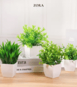 Cây Bonsai Giả Mini Eucalyptus 7cm – Chậu Vuông Trắng Trang Trí Bàn Làm Việc & Phòng Ngủ