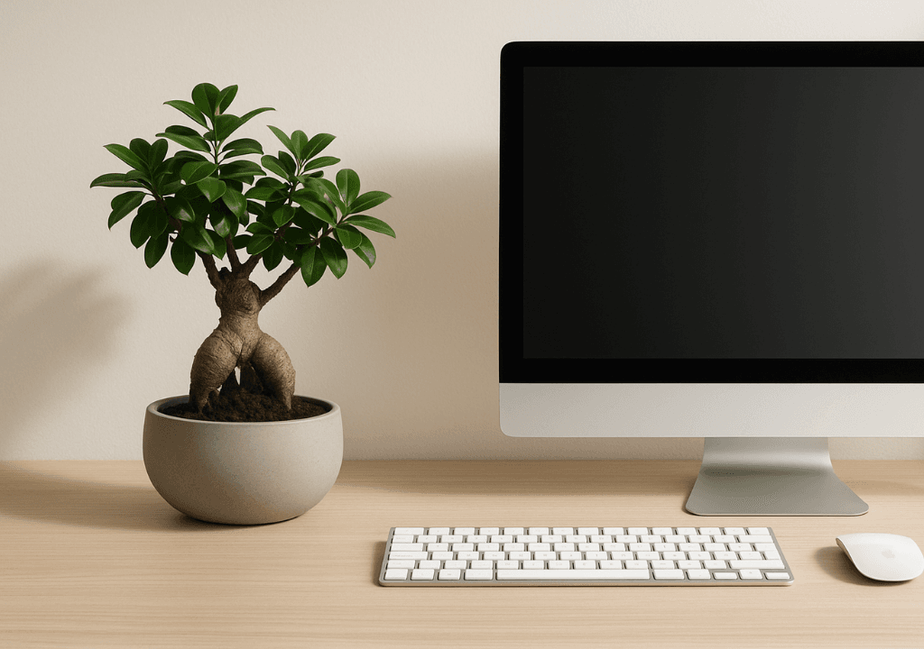 Cây bonsai mini trang trí bàn làm việc phong cách tối giản