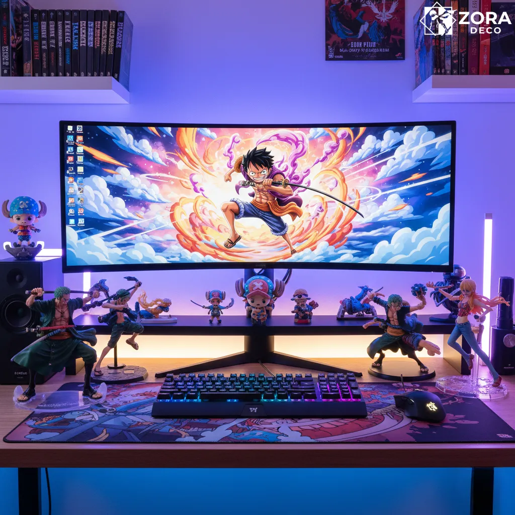 Bàn làm việc decor với mô hình One Piece Luffy Gear 5