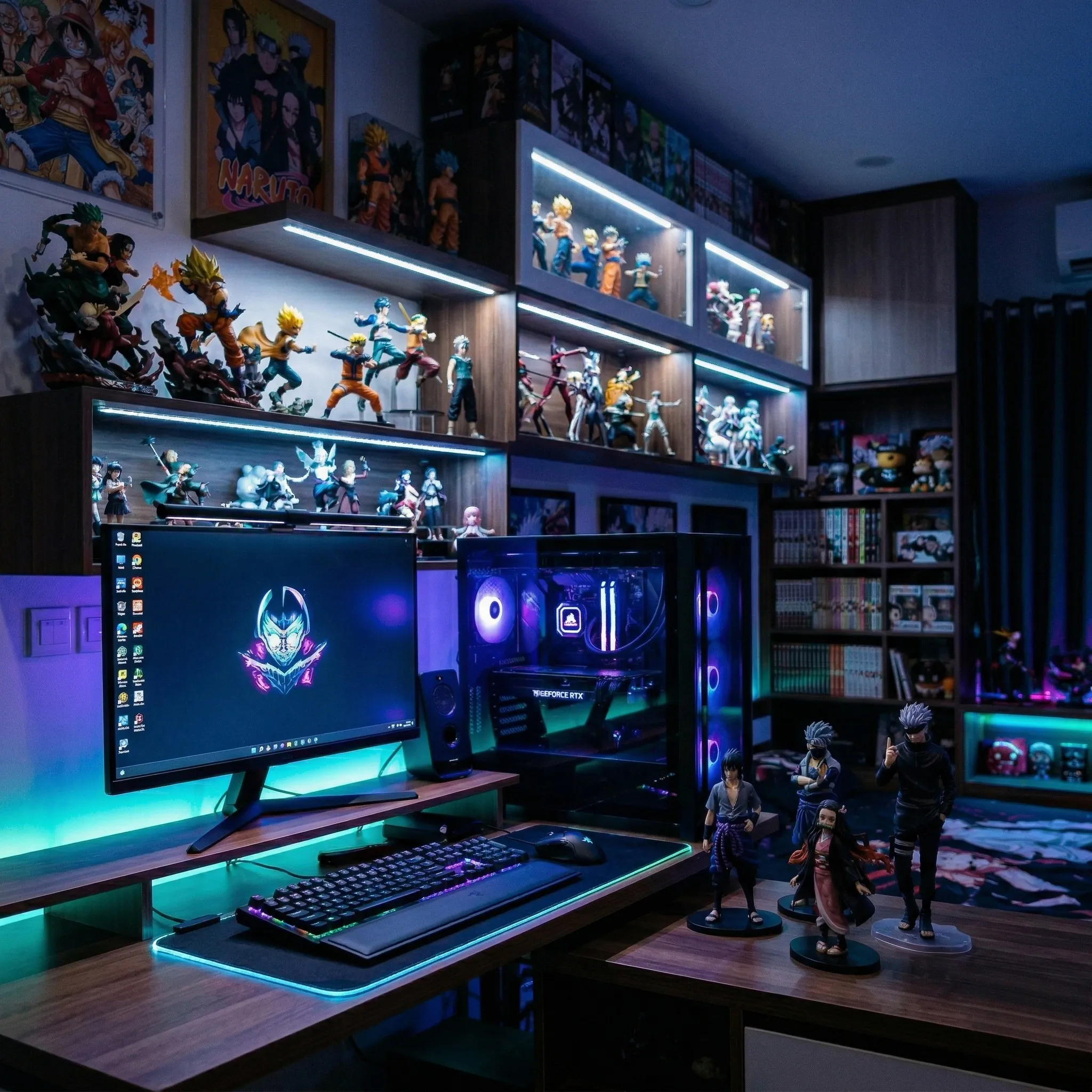 Decor bàn máy tính với figure anime tinh tế