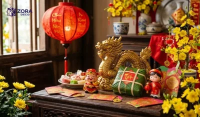 mô hình decor tết golden dragon banh chung chibi figures