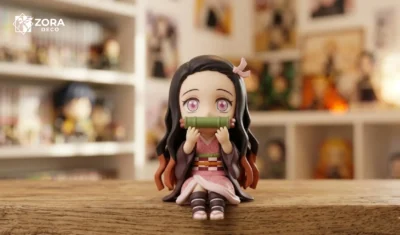 Mô hình Nezuko chibi nằm trong hộp gỗ cực kỳ dễ thương.