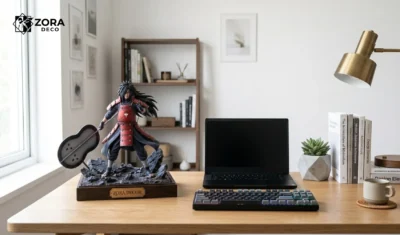 Mô hình Madara (cao 20cm) được trưng bày làm decor bàn học hiện đại.