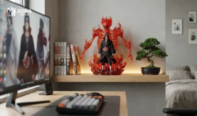 Sử dụng mô hình Itachi Susanoo làm mô hình décor phòng ngủ hiện đại trên kệ sách Zora Decor