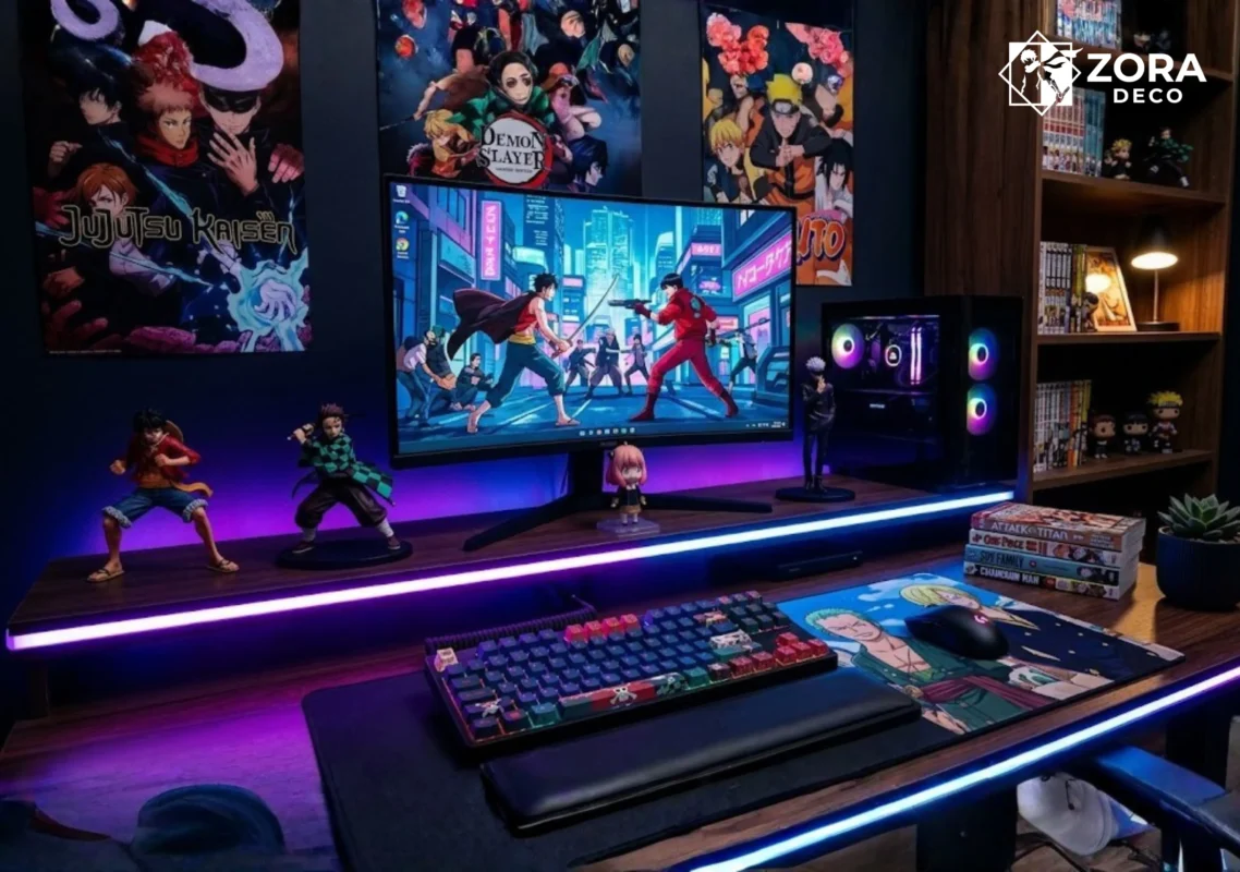 Decor bàn học anime Naruto, Luffy, hệ thống PC RGB Zora Decor.