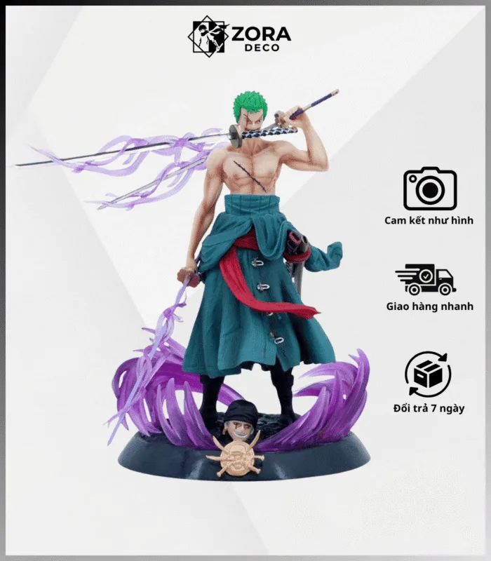 Mô Hình Roronoa Zoro Haki Tím - Tam Kiếm Phái Cao 21cm (No Box) | Zora Deco