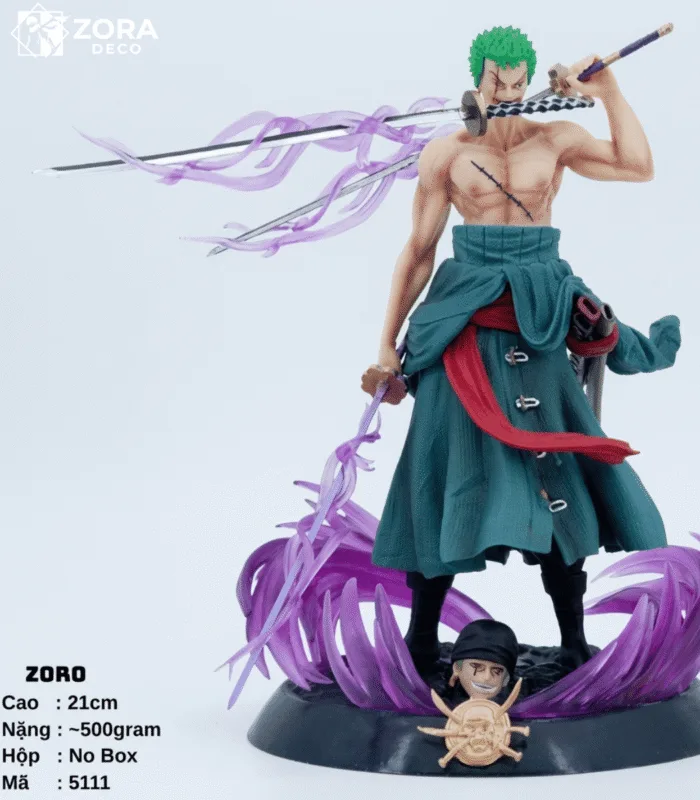 Mô Hình Roronoa Zoro Haki Tím - Tam Kiếm Phái Cao 21cm (No Box) | Zora Deco